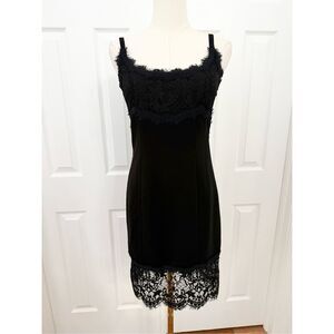 Diane Von Furstenberg Womens Black Eyelash Lace Trim Knee Length Slip Dress Sz 4